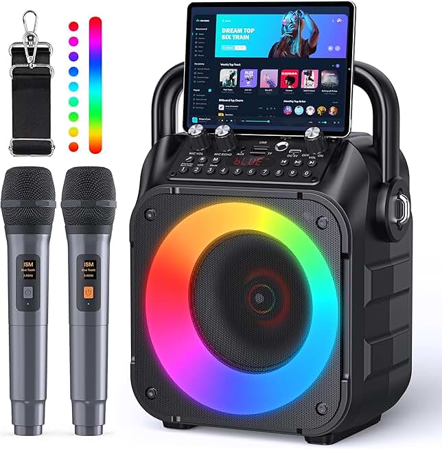 Portable Karaoke Machine with Microphones and Lights