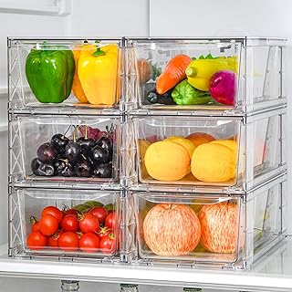 Six Clear Stackable Pantry Storage Bins with Handles
