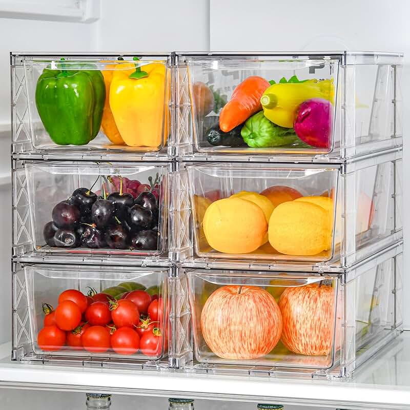 Six Clear Stackable Pantry Storage Bins with Handles