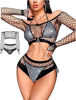 Women’s Fishnet Lingerie Set with Mesh Dress and Lace Teddy