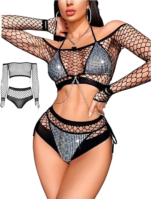 Women’s Fishnet Lingerie Set with Mesh Dress and Lace Teddy