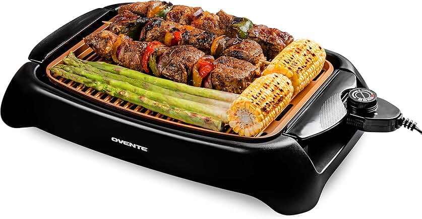 Electric Indoor Grill with Non-Stick Surface and Adjustable Temperature