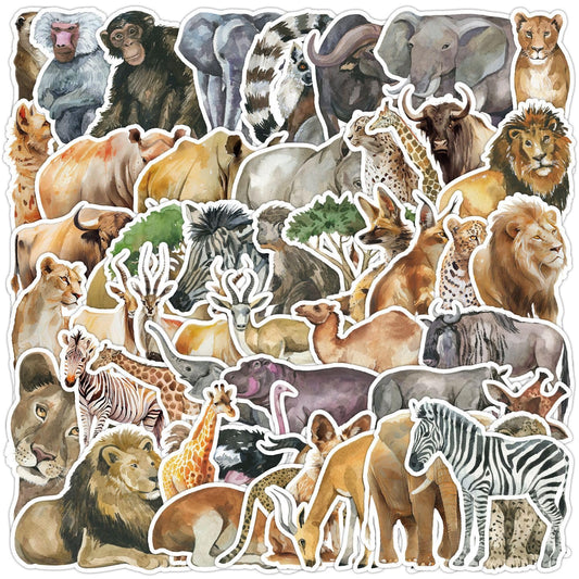 100 Waterproof African Animal Stickers for Water Bottles and More