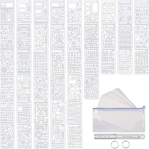 48-piece journal planner stencil set with accessories