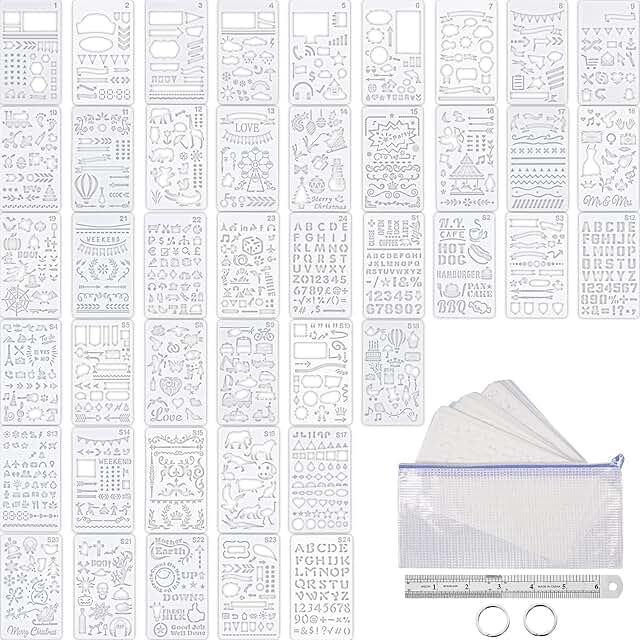 48-piece journal planner stencil set with accessories