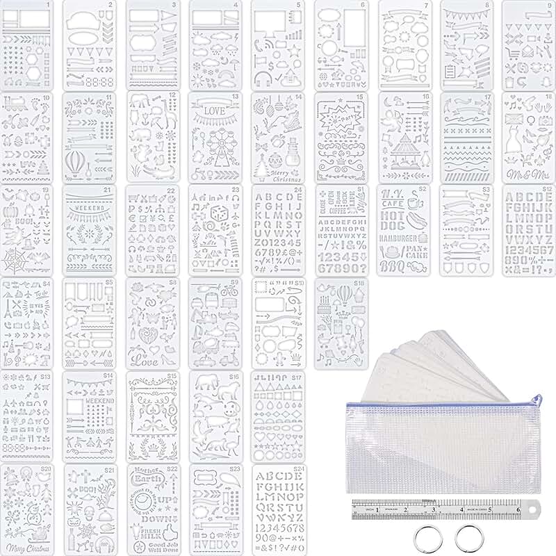 48-piece journal planner stencil set with accessories