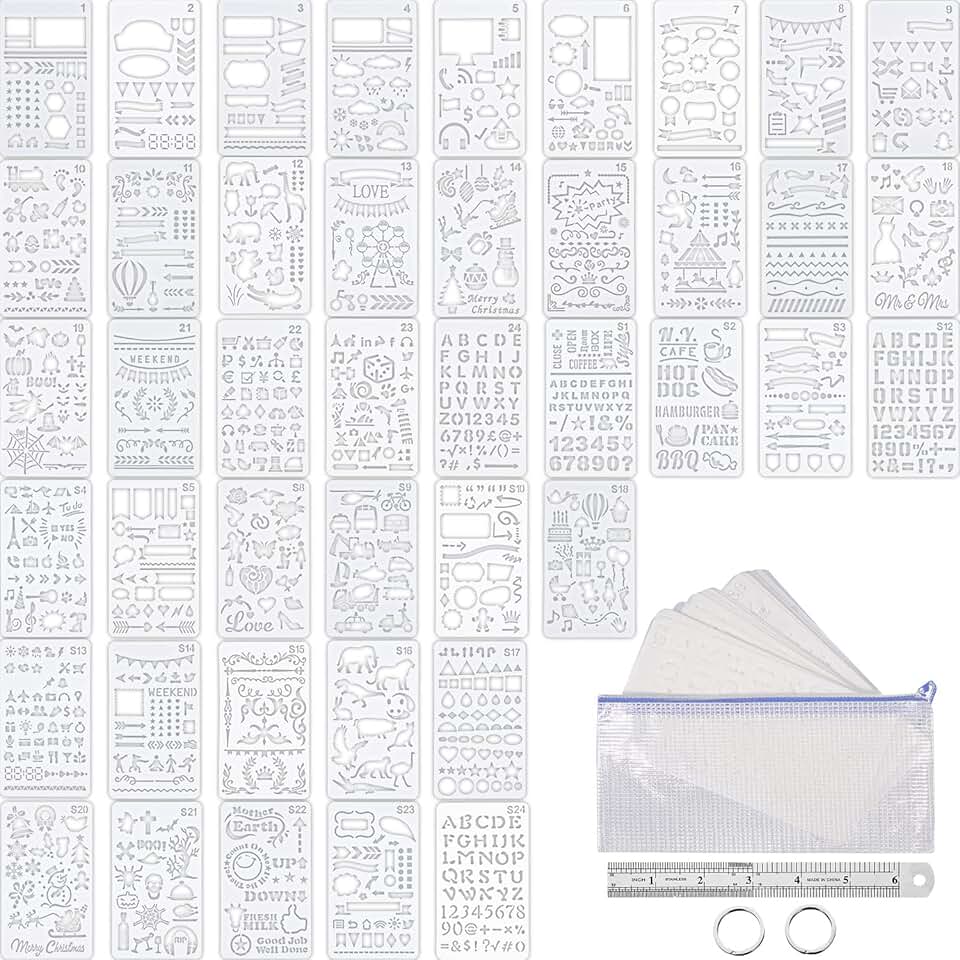 48-piece journal planner stencil set with accessories