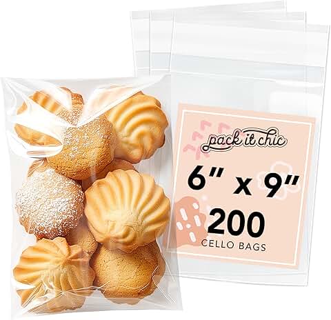 6x9 Clear Self Sealing Cellophane Bags, 200 Pack