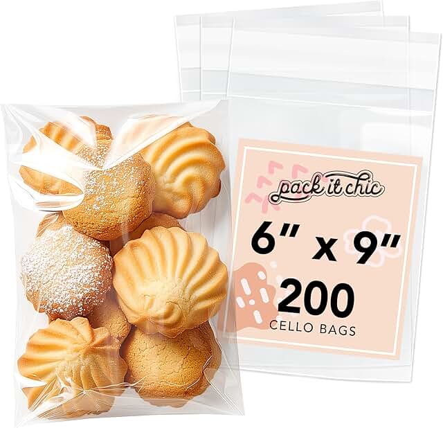 6x9 Clear Self Sealing Cellophane Bags, 200 Pack