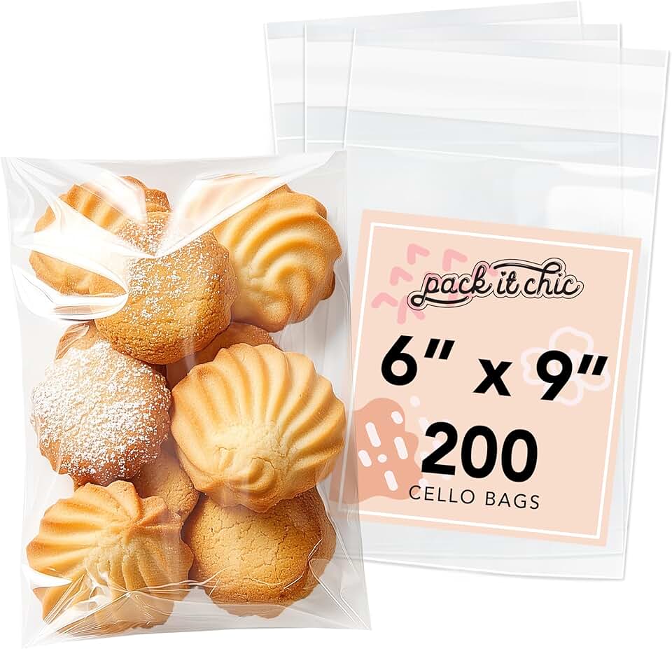 6x9 Clear Self Sealing Cellophane Bags, 200 Pack