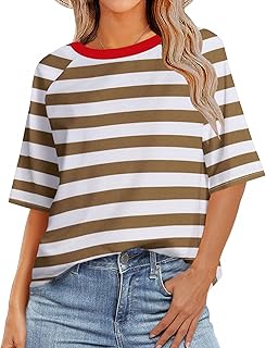 Women's Summer Casual Oversized Short Sleeve Striped T-Shirt