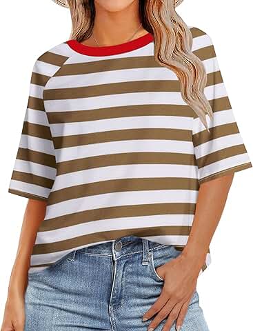 Women's Summer Casual Oversized Short Sleeve Striped T-Shirt