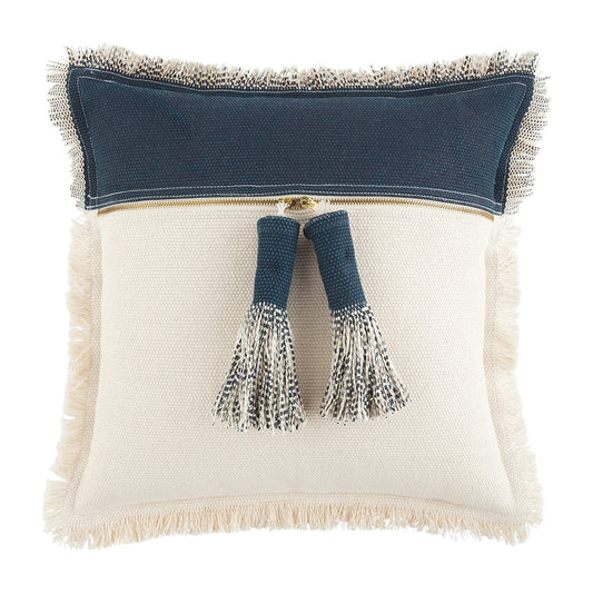 Blue/White Two Tone Dhurrie Pillow, 20" x 20", Square