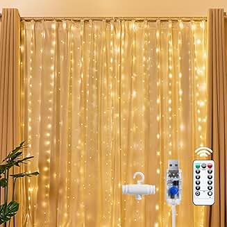Warm White 300 LED Curtain Lights with Remote