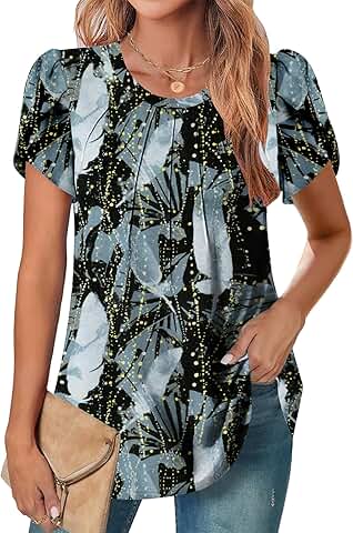 Women's Short Sleeve Boho Floral Printed Crew Neck Tops