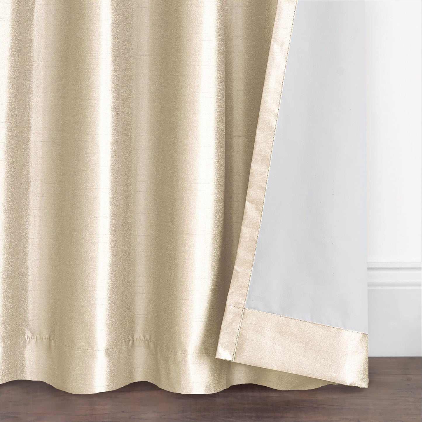 Platinum Pinch Pleat 84-Inch Back Tab Blackout Window Curtain Panel in Champagne
