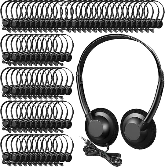 60 Pcs Classroom On-Ear Headphones for Kids and Adults