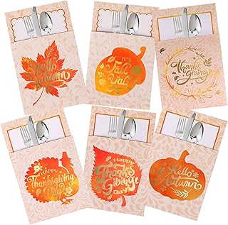 Thanksgiving Cutlery Holders, 24 Pack Pumpkin and Turkey