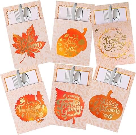 Thanksgiving Cutlery Holders, 24 Pack Pumpkin and Turkey