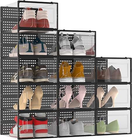 12 Pack Large Clear Plastic Stackable Shoe Storage Bins