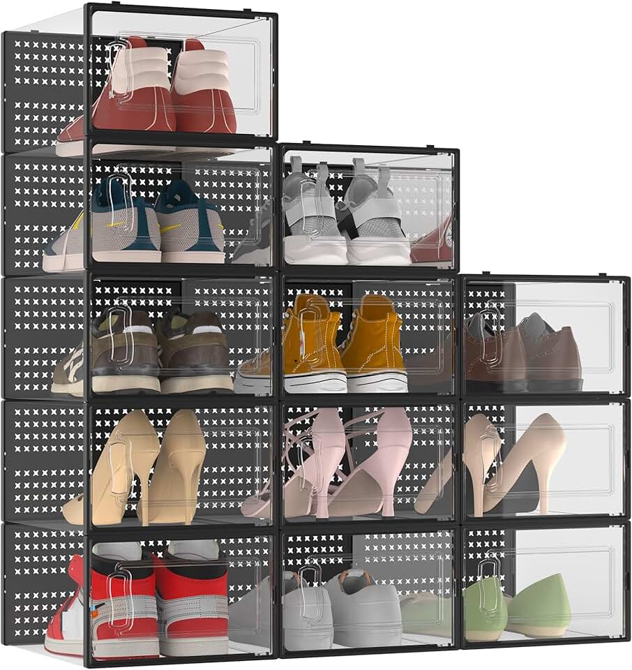 12 Pack Large Clear Plastic Stackable Shoe Storage Bins