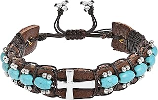 Handmade Leather Cross Bracelet with Turquoise and Beads