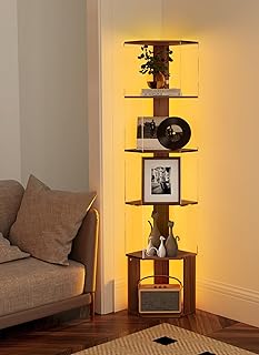 5-Tier Corner Shelf with LED Light for Living Room and Bedroom