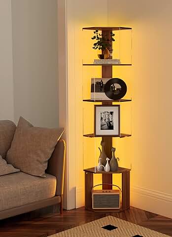 5-Tier Corner Shelf with LED Light for Living Room and Bedroom