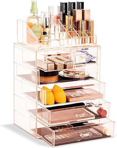 Clear makeup and jewelry organizer with 4 large and 2 small drawers