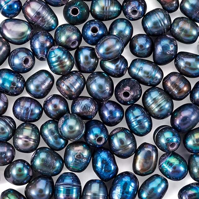100 Pieces 7-10mm Natural Black Oval Freshwater Pearl Beads
