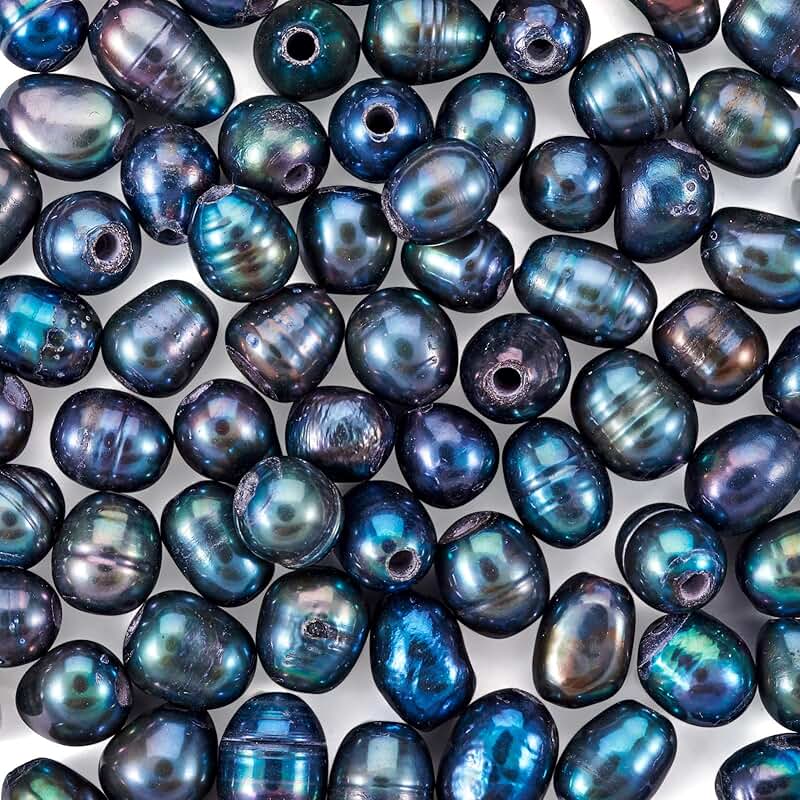 100 Pieces 7-10mm Natural Black Oval Freshwater Pearl Beads