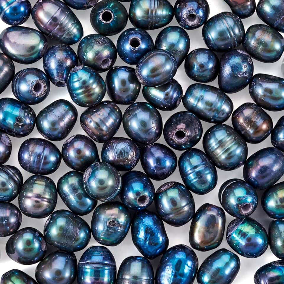 100 Pieces 7-10mm Natural Black Oval Freshwater Pearl Beads