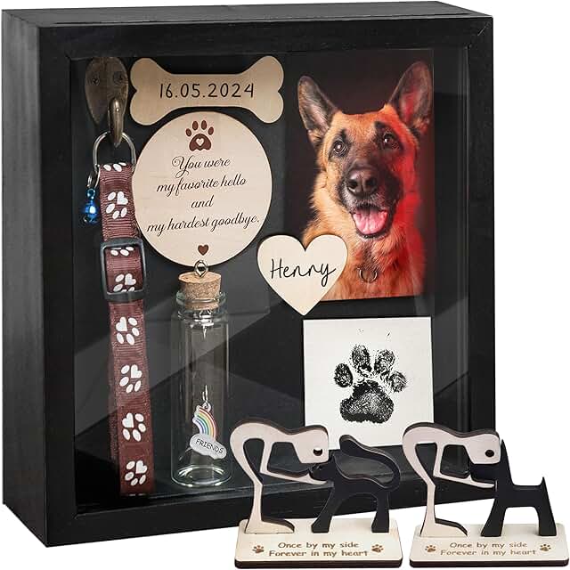 Pet Memorial Shadow Box with Paw Print and Photo Frame