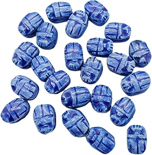 Set of 24 Small Dark Blue Carved Soapstone Scarab Beads