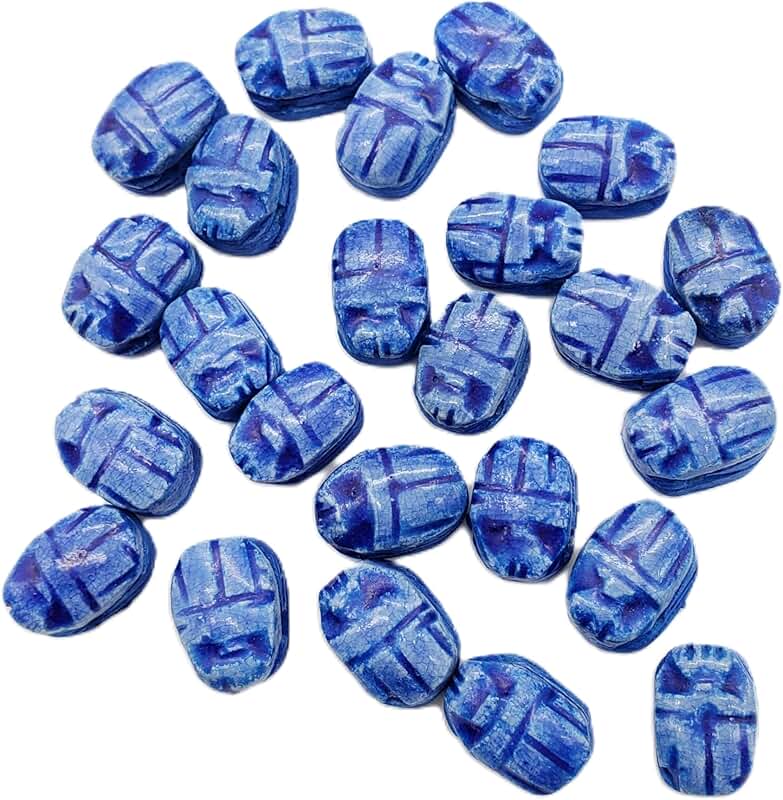 Set of 24 Small Dark Blue Carved Soapstone Scarab Beads