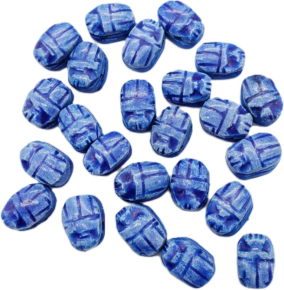 Set of 24 Small Dark Blue Carved Soapstone Scarab Beads