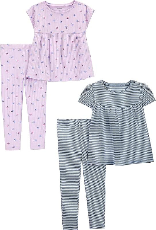 Baby Girls' 4-Piece Short-Sleeve Shirt and Pants Set