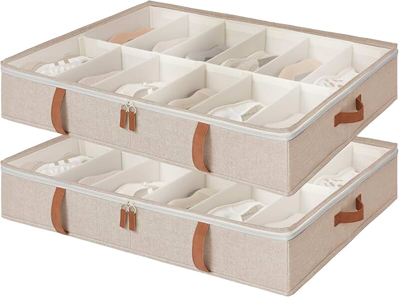 Under Bed Shoe Storage Organizer, 2-Pack, Brown