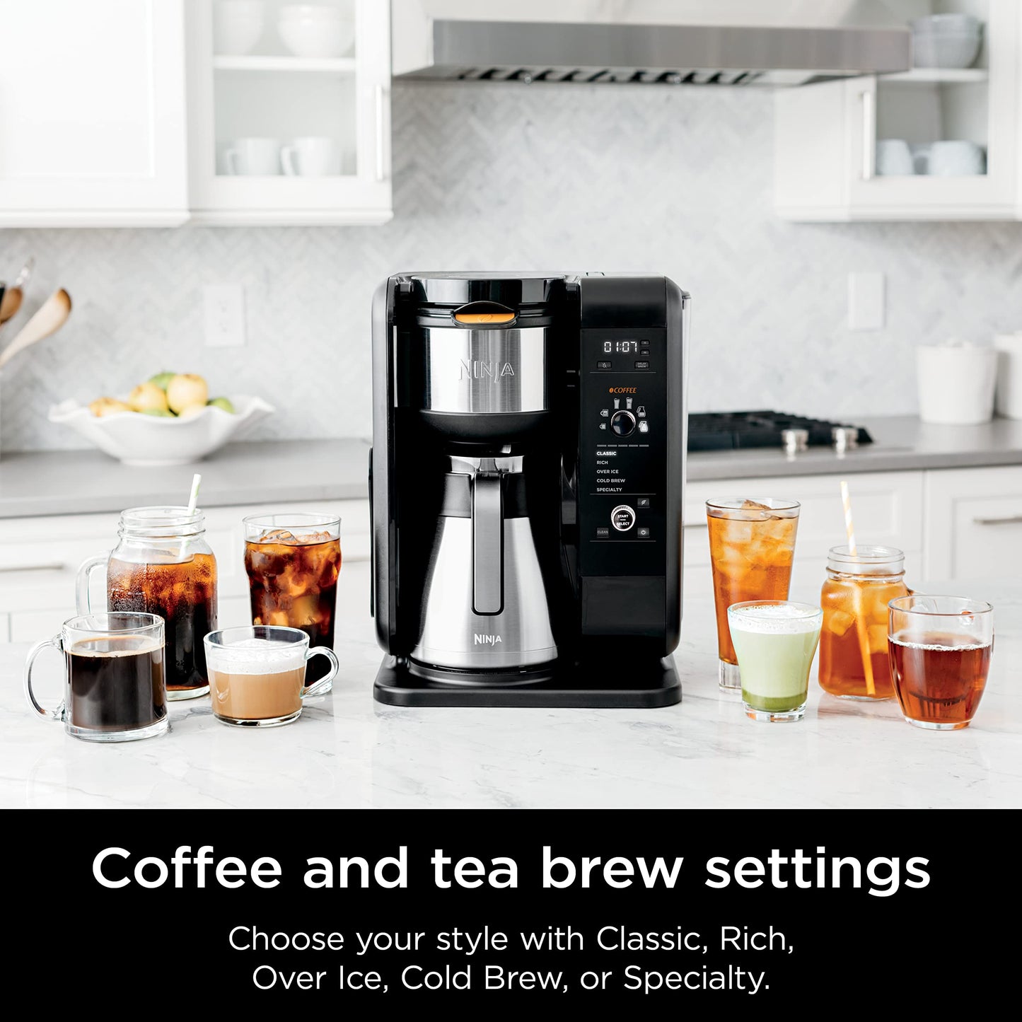 CP307 Hot and Cold Brewed System, Tea  Coffee Maker, with Auto-iQ, 6 Sizes, 5 Styles, 5 Tea Settings, 50 oz Thermal Carafe, Fr  Coffee  Tea Baskets, Dishwasher Safe Parts, Black