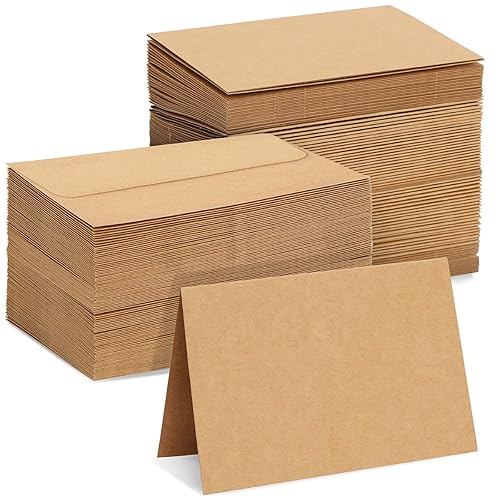 Blank Kraft Paper Cards and Envelopes, 4x6 inches, 100-pack