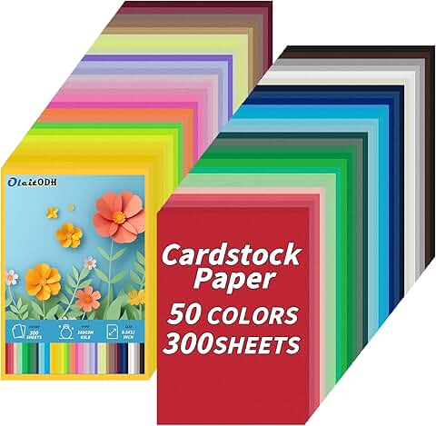 300 Colored Cardstock Sheets in 50 Assorted Colors