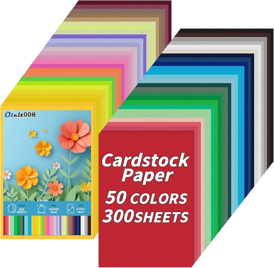 300 Colored Cardstock Sheets in 50 Assorted Colors