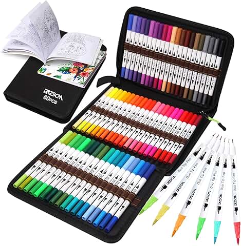 Art Duo Tip Brush Markers Set with 60 Colors