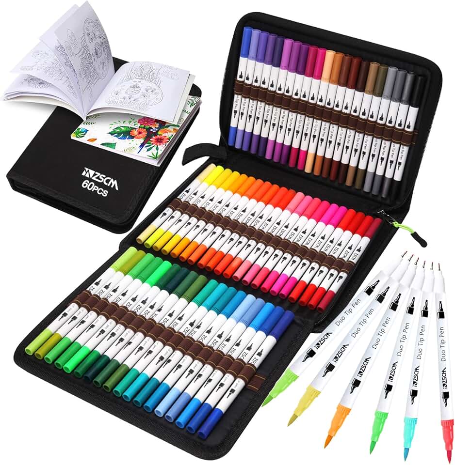 Art Duo Tip Brush Markers Set with 60 Colors