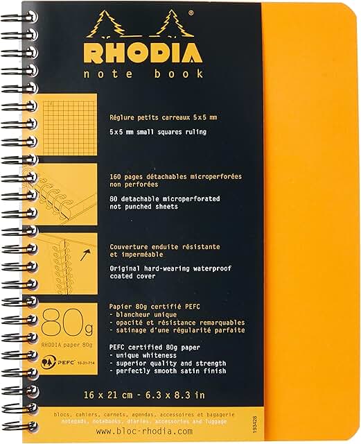Orange spiral notebook with small squares, 160 pages