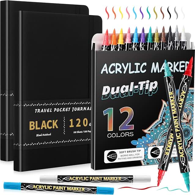 Black Sketchbook with Metallic Markers, 2 Pack