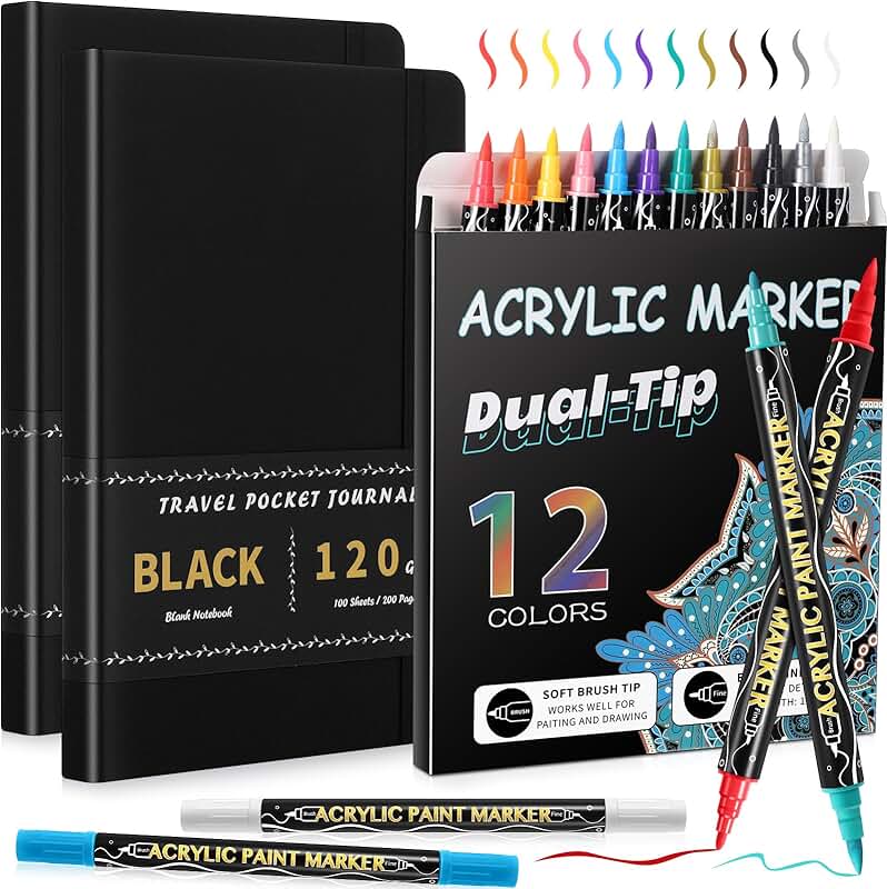 Black Sketchbook with Metallic Markers, 2 Pack
