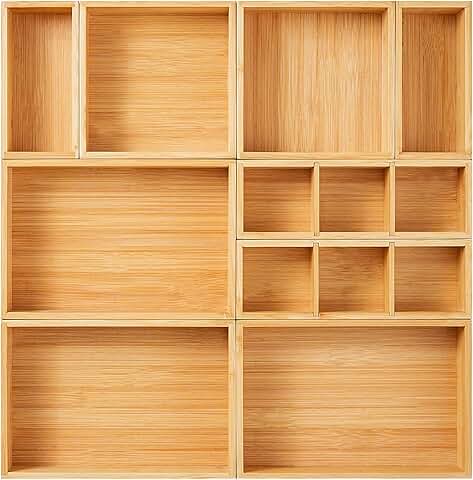 Set of 9 Bamboo Drawer Organizer Boxes