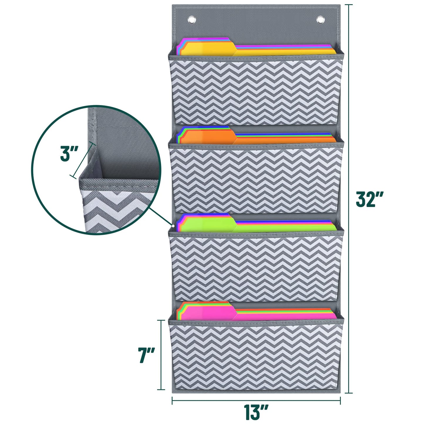 Wave Pattern Wall Mount File Organizer with Four Pockets