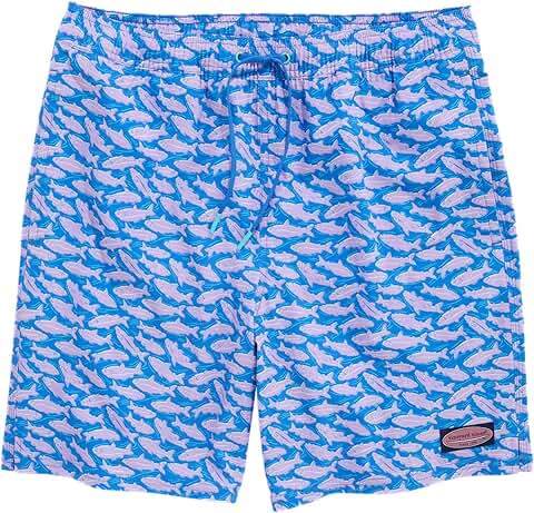 Men's 7-Inch Printed Tide Blue Swim Trunks